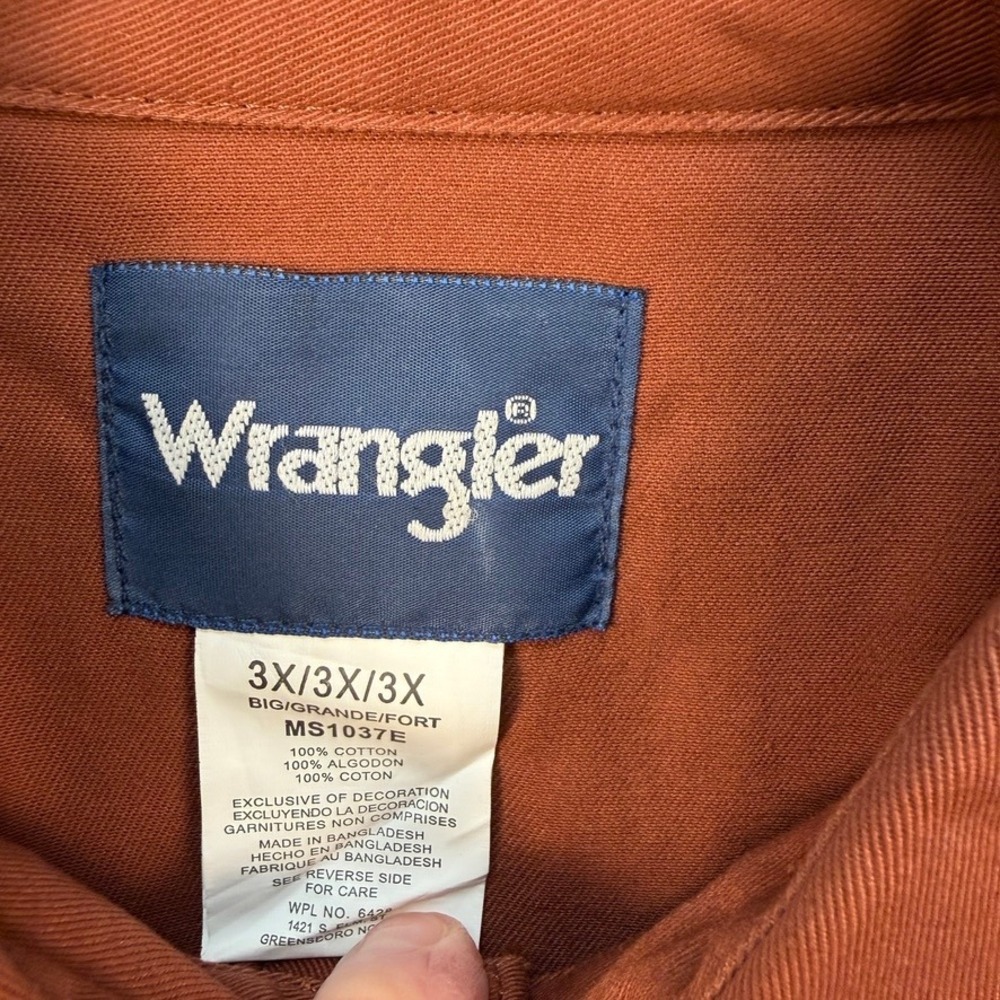 Wrangler Mens 3X Big Western Snap Western Shirt Rust Orange Cotton Twill MS1037E - Picture 8 of 16